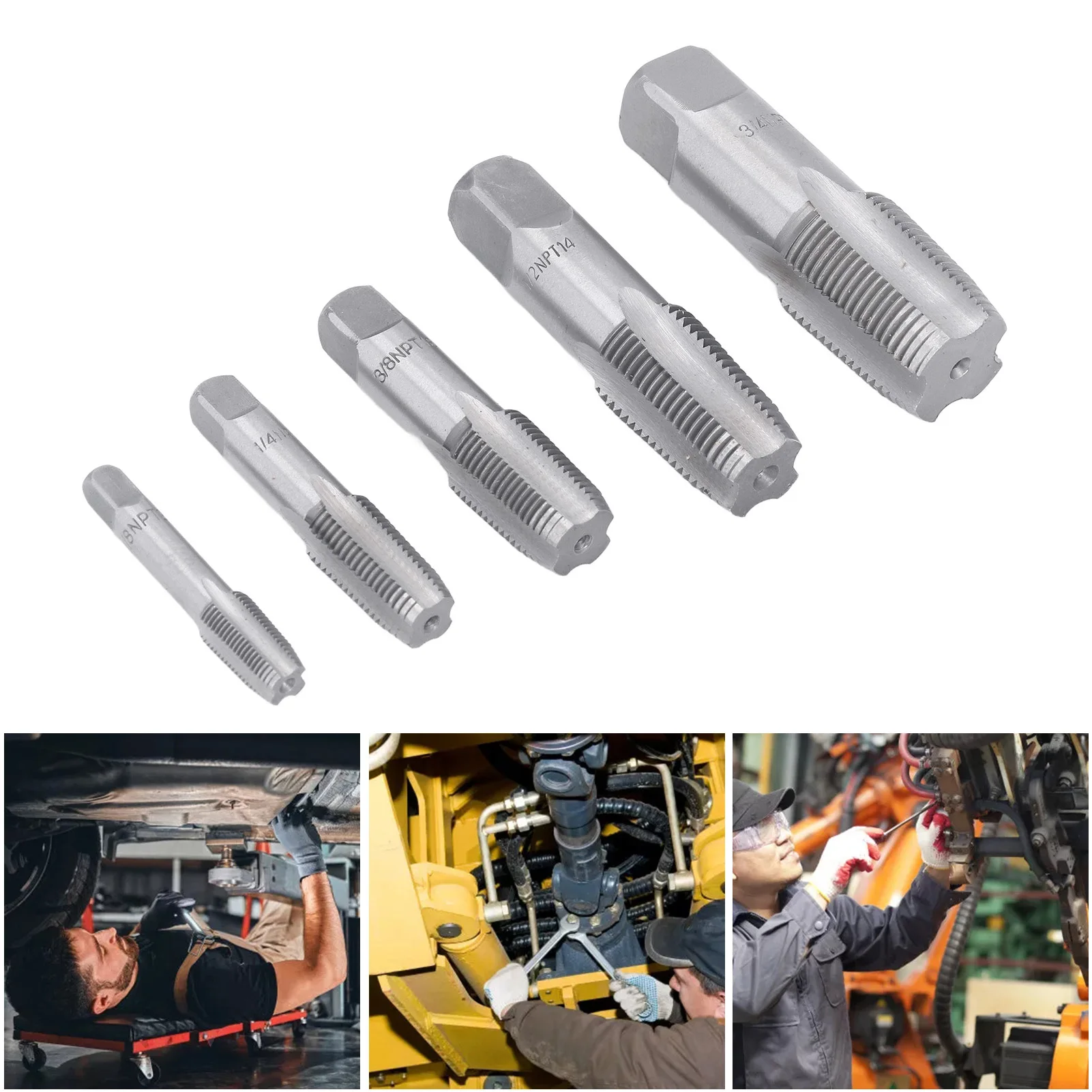 NPT Thread Forming Tap Sizes Included 3/4 1/2 3/8 1/4 1/8inch  5 Piece NPT Pipe Tap Set for Pipes Cleaning