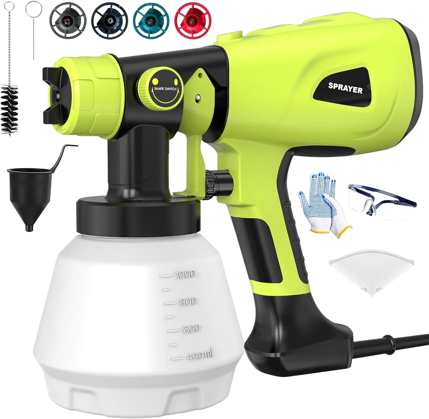 

Paint Sprayer 1000W High Power Electric Spray Paint Gun with Adjustable Spray Width Knob 4 Nozzles and 3 Patterns Easy