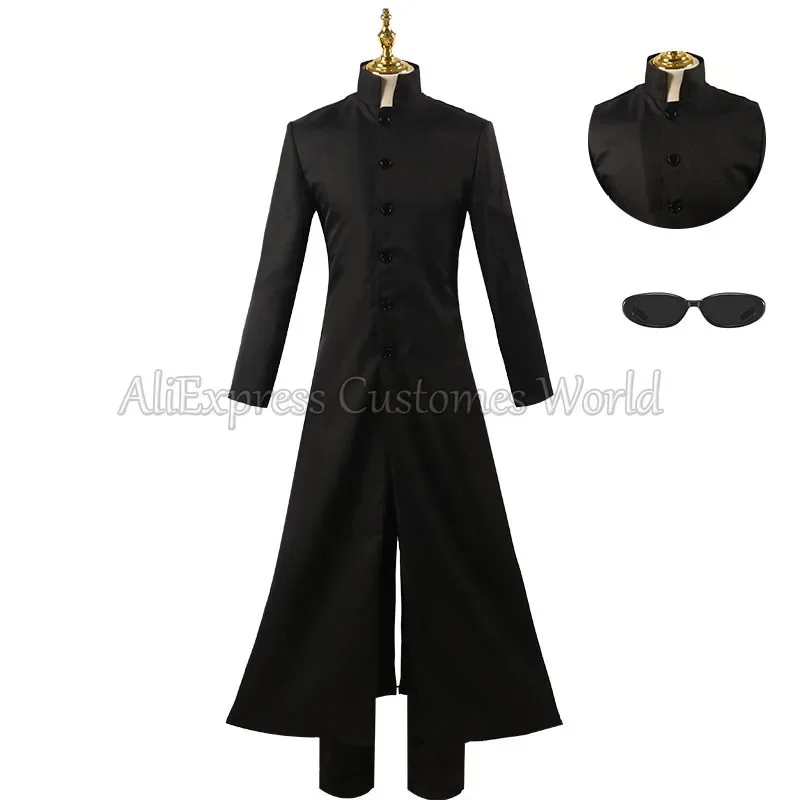 Movie Matrix Neo Cosplay Costume Anime Neo Cos Black Coat Windbreaker Uniform Outfit Halloween Carnival Party Suit For Men