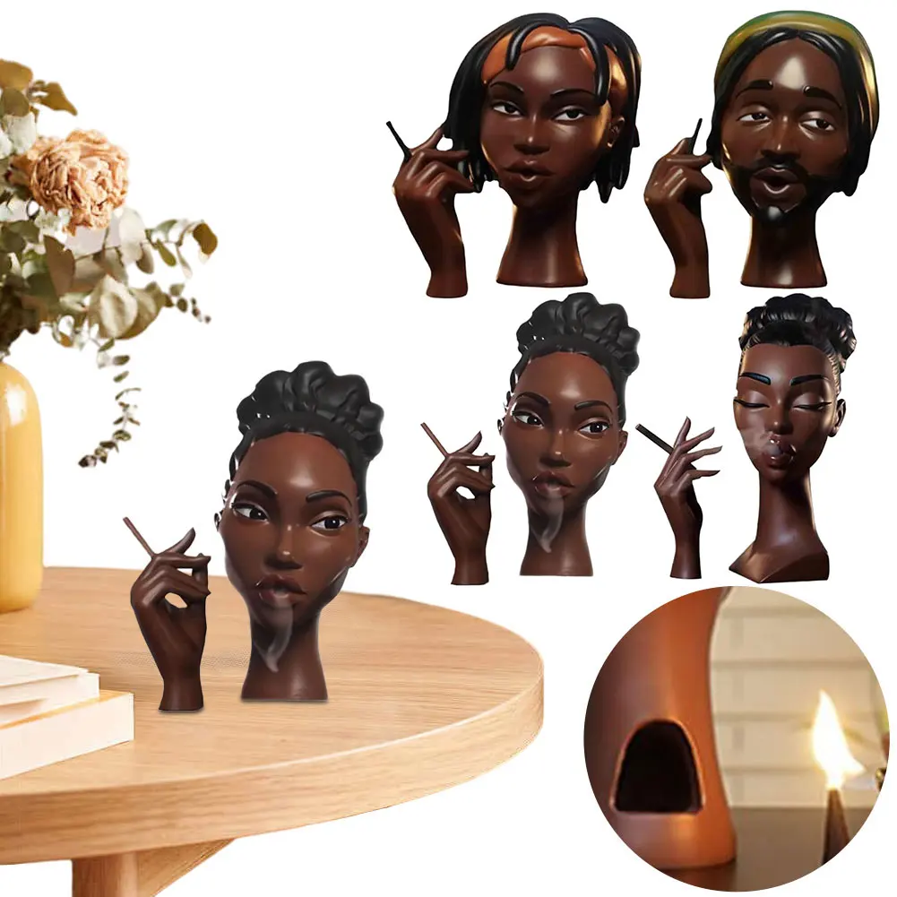 New Creative Elegant Black Women Headscents-Head Incense Burner Handmade Resin Incense Stick Holder for Home Office Decoration