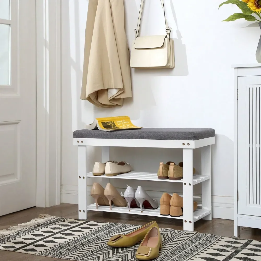 

Bamboo Shoe Bench, 3Tier Shoe Rack Organizer For Entryway, Living Room, Bench Seat Holds To 300 Lb, 11.9 X 28.3 X 19.2 Inche