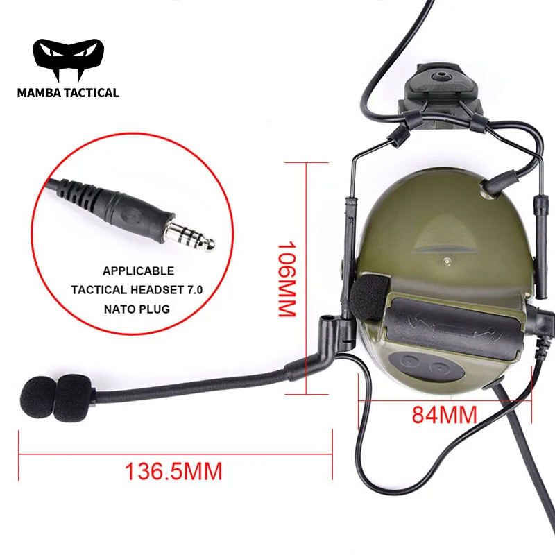 Tactical Hunting Shooting Headsets, Adaptar-se ao capacete rápido, Side Rail Groove, Comunicação Headset, Sem captador, Redução de ruído