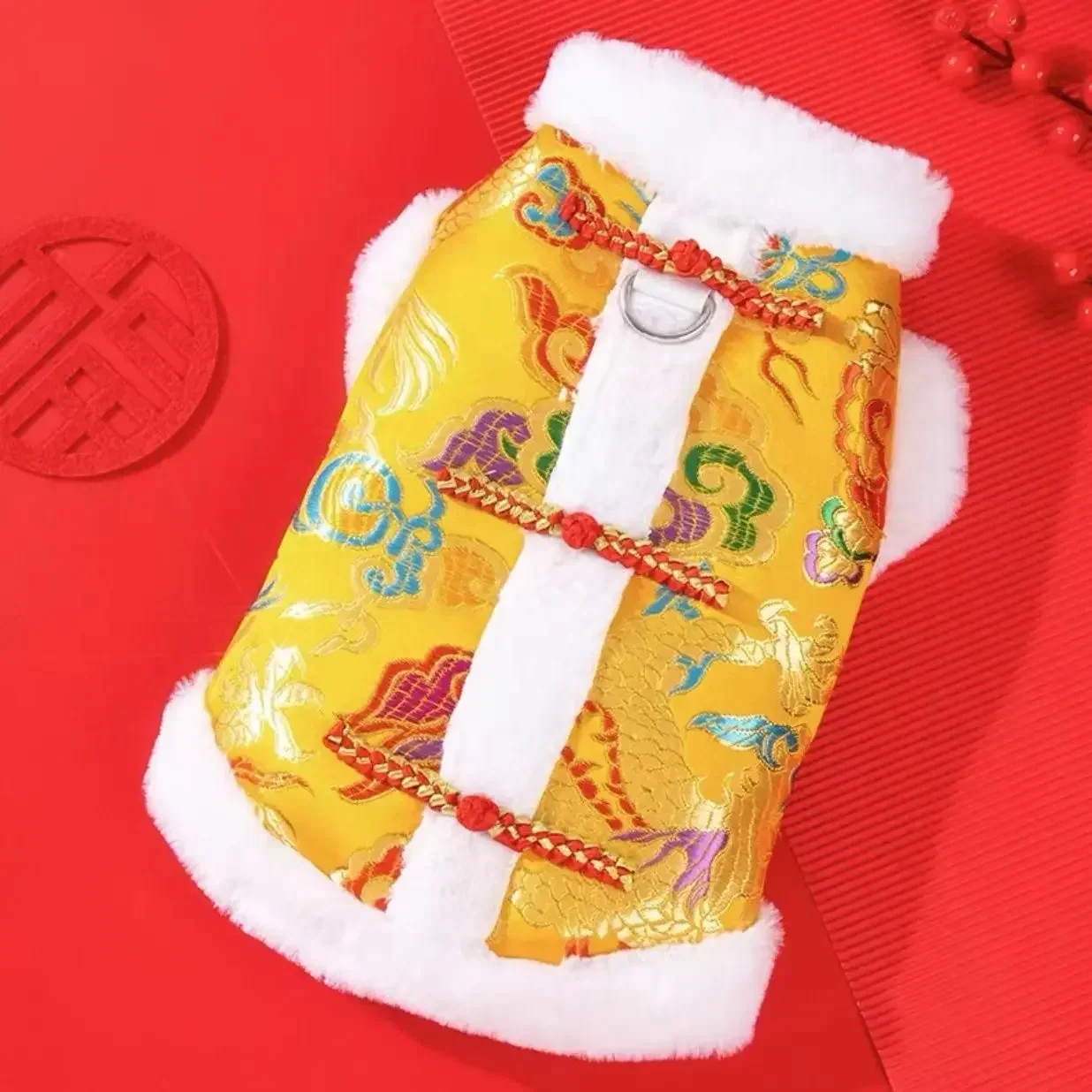 Pet Cat and Dog Clothes Winter New Year Northeast Large Flower Coat Corgi Teddy Bichon Pomeranian Cat Cotton Coat