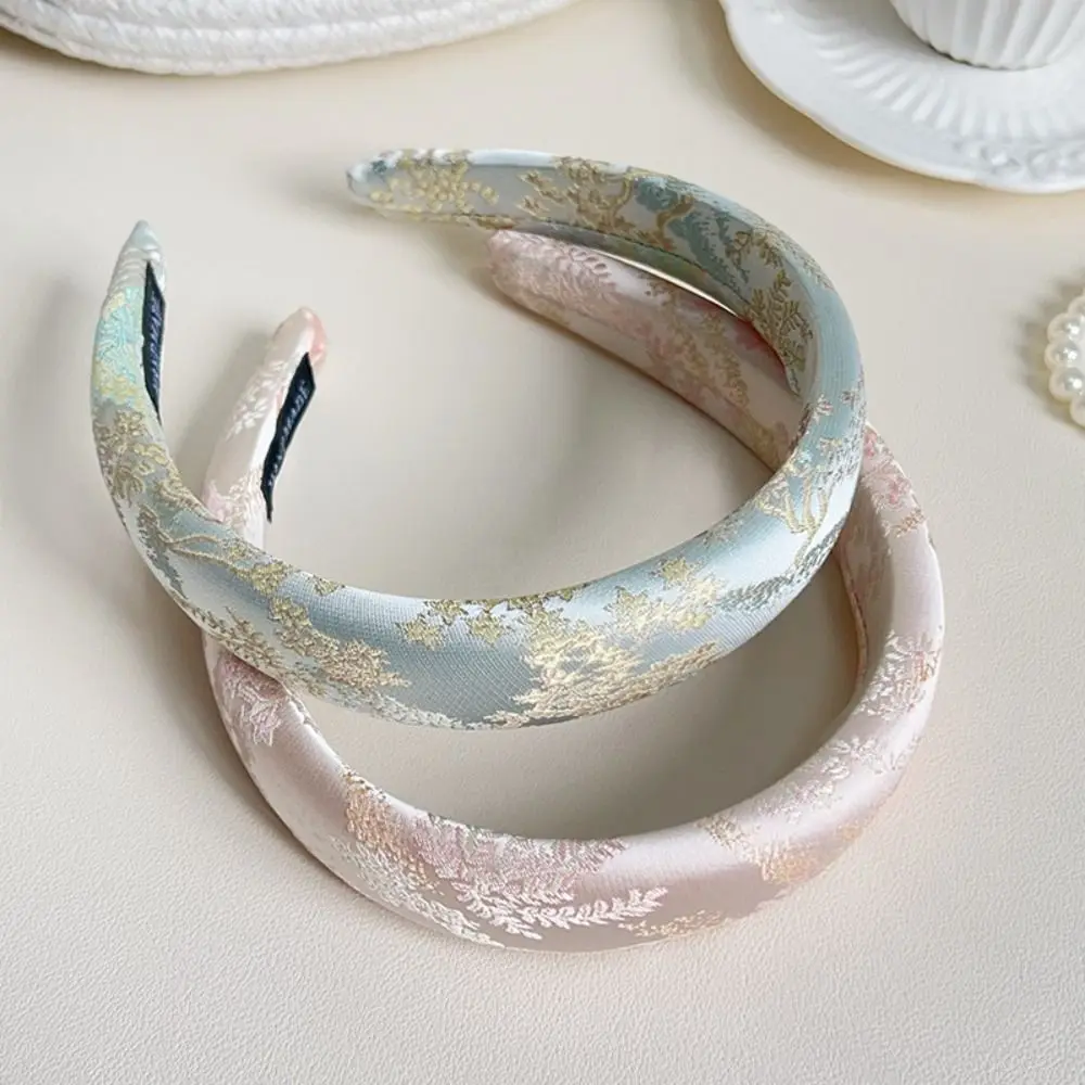 

Temperament Sweet Chinese Embroidery Headband Retro Elegant Satin Jacquard Hair Hoop Sponge All-match Exquisite Headband Daily