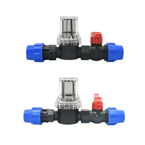 빠른 커넥터가 있는 25mm 32mm PE 파이프 필터 80 메쉬 필터, 정원 농장 플라스틱 물 파이프 물방울 관개 어댑터