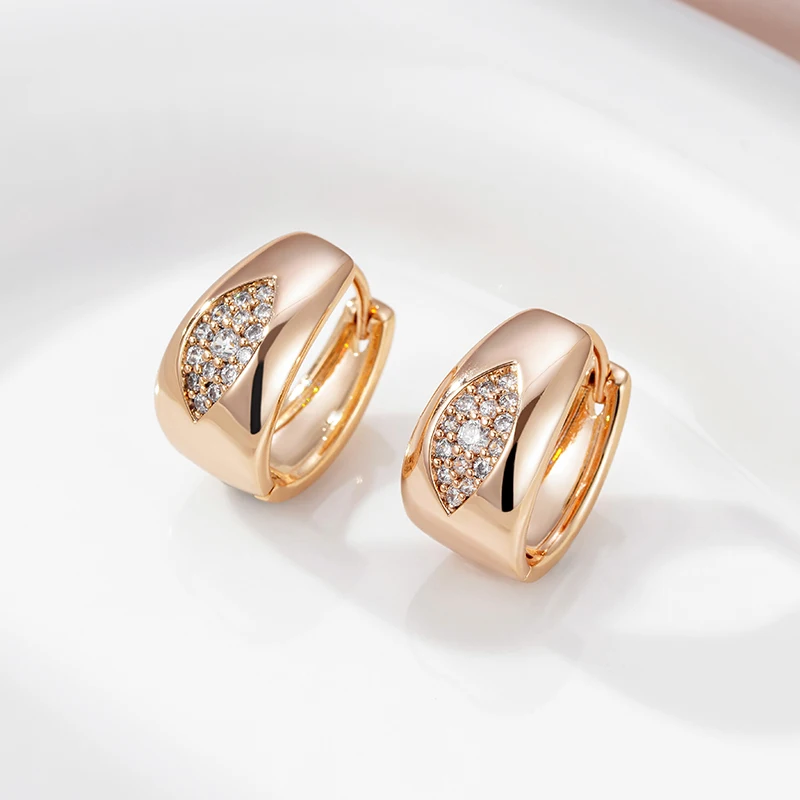 Oval Natural Zircon Full Paved Hoop Earrings For Women SYOUJYO Luxury Design 585 Rose Gold Color Jewelry