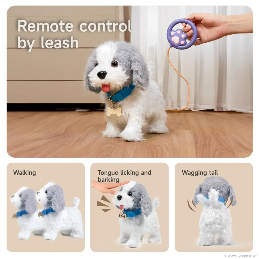 O TU-perro de juguete para caminar y ladrar con correa de Control remoto, juguetes interactivos electrónicos para cachorros de peluche para niños, cola para sacudir, despierto Dr