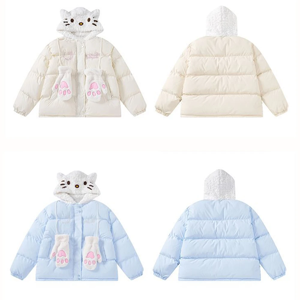 

Cute Hello Kitty Thicken Jacket for Women Sanrio Cartoon Winter Casual Warm Sweet Down Jacket Student Cotton Clothes with Bag