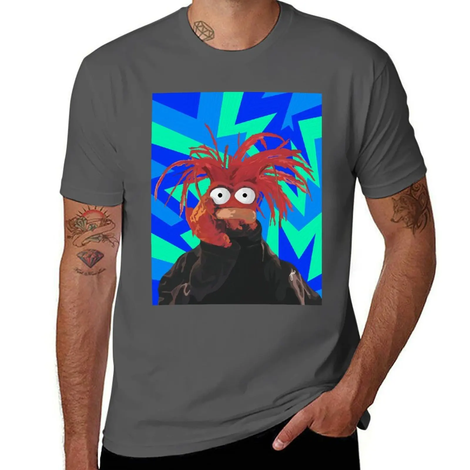

Pepe the king prawn Muppet Portrait (version 1/3 - blue background) T-Shirt graphic t shirts for man essential t shirt T-Shirt