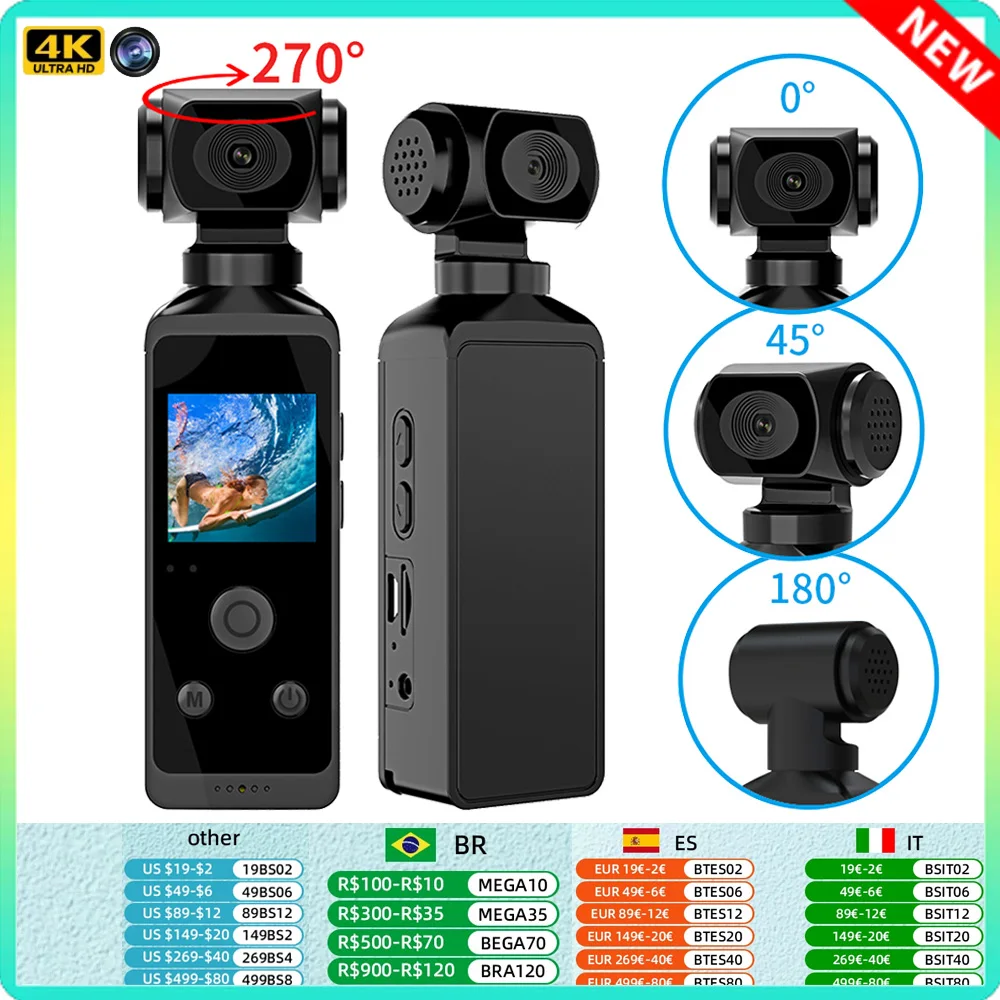 1080P 4K WiFi HD Mini Camera 270 Rotatable Camcorders Outdoor Sports DV With Waterproof Case Video Recorder Camcorder Recording