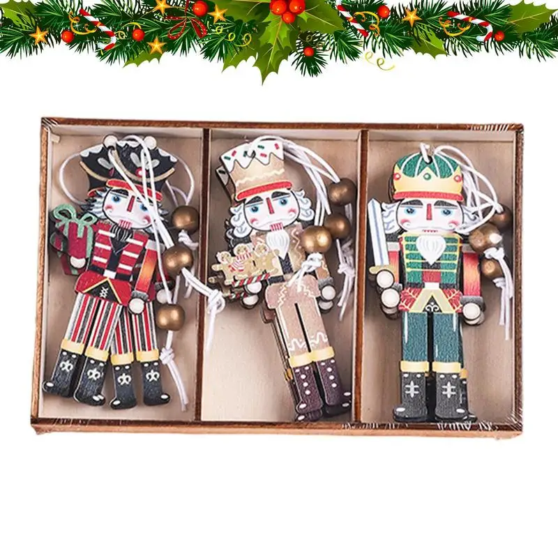 Wooden Nutcracker Christmas Ornaments Nutcracker Soldier Pendants Christmas Tree Walnut Soldier Holiday Decorations For Window