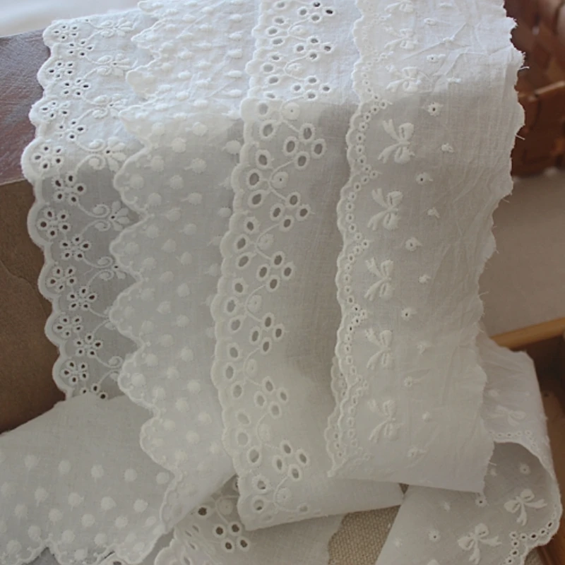 Cotton Lace Fabric for Needlework, DIY Decorative Embroidery, Clothing Accessories, Home Doll Skirt, Off White, 2Yards