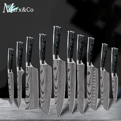 Kitchen Knives Set Japanese Santoku Knife 7CR17 Stainless Steel Pattern Chef Knife Slicing Cleaver Non-Slip Black Resin Handle