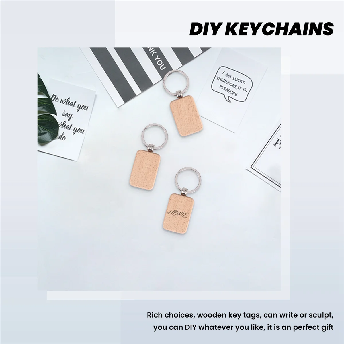 AT77 10 Pack Blank Wooden Key Chain Unfinished Wood Pendant Blanks with Keyrings for EDC Tags DIY Key Craft Supplies