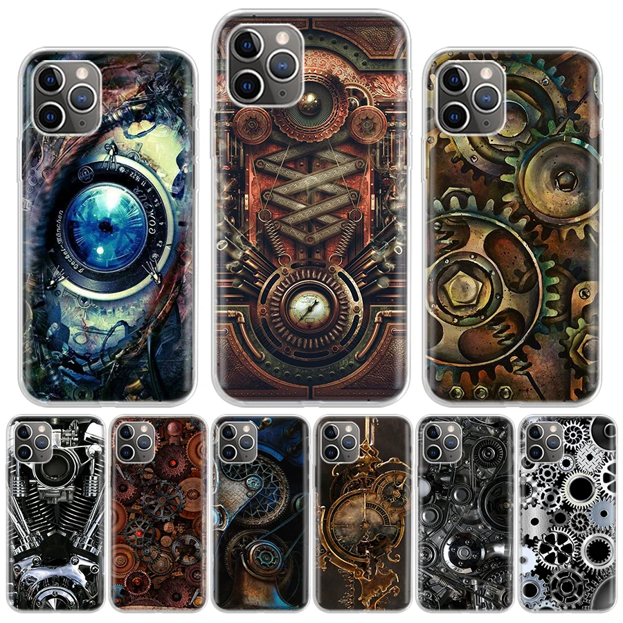 Steampunk Gear Mechanical Silicon Call Phone Case For Apple iPhone 16 15 14 11 Pro Max 13 Plus 12 Mini 7 8 + X XR XS SE Cover Sh