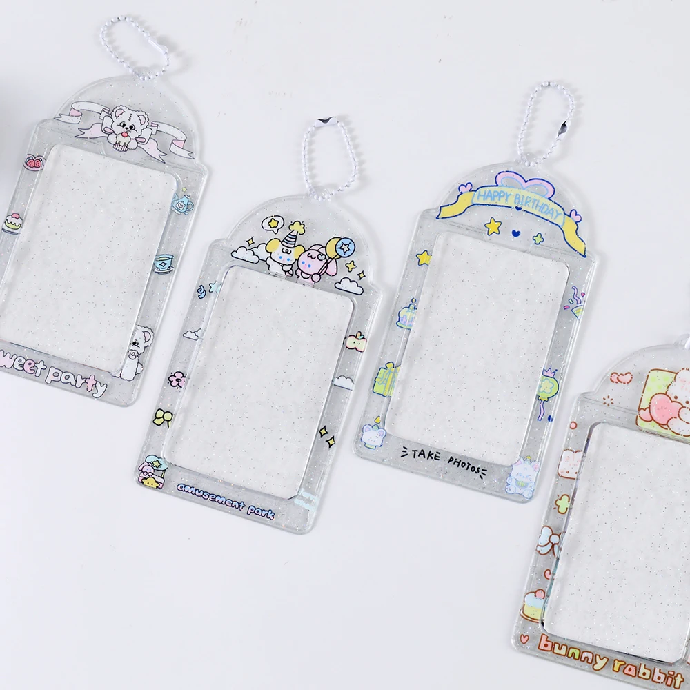 Key Ring Photocards Protector Cartoon Idol Photo Sleeves Transparent Photo Frame PVC Goo Card Holder Bag Pendant Keychain 3-inch