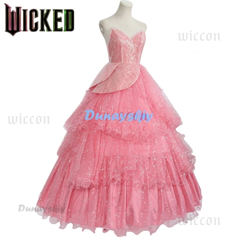 Wicked Glinda Cosplay Costume Disguise Women Pink Dress Farthingale Halloween Carnival Party Outfits Suit FilmStyle