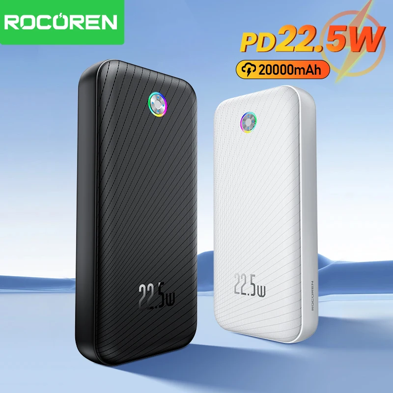 Rocoren 22.5W 20000mAh Power Bank QC PD 3.0 Carica rapida PowerBank Batteria esterna portatile 10000mAh per iPhone 16 Pro Xiaomi mi