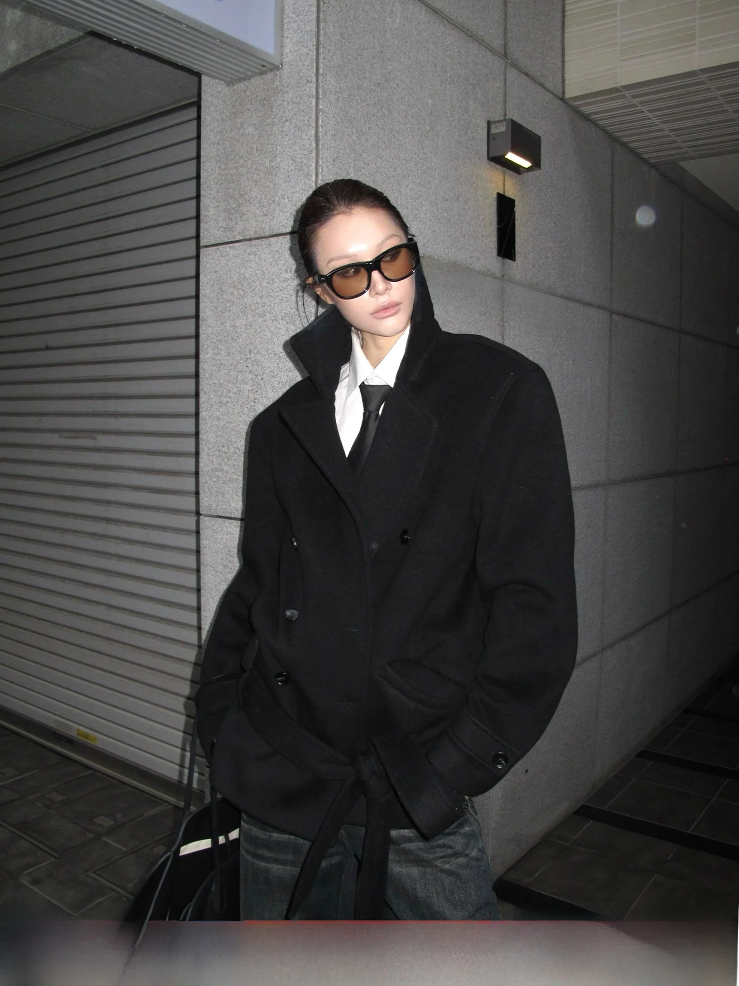 

Elite nce Bla Woolen Coat Women's Loose oulder Silhouette ort Sle Inner Waist Inward Young Women's Outerwear