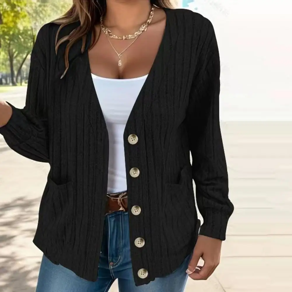 Women Casual Jacket Women Fall Coat Stylish Women's Knitted Cardigan Coat Soft V Neck Solid Color Long Sleeve Casual for Fall