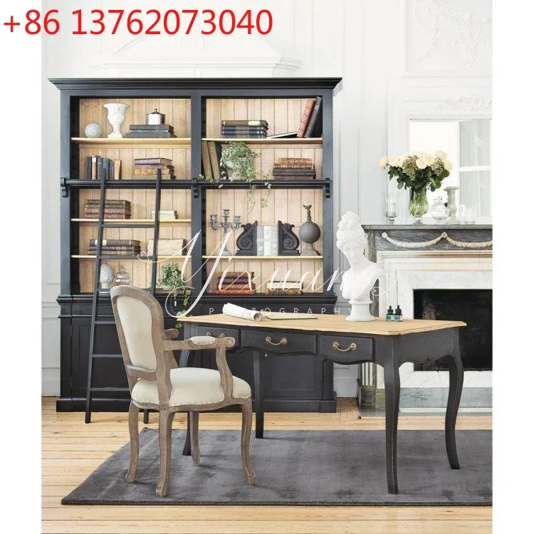 American country black retro solid wood study set combination desk combination