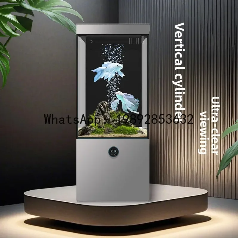

4-3ultra-clear glass fish tank with integrated cabinet bottom filtration, vertical design smart waterless system for living room