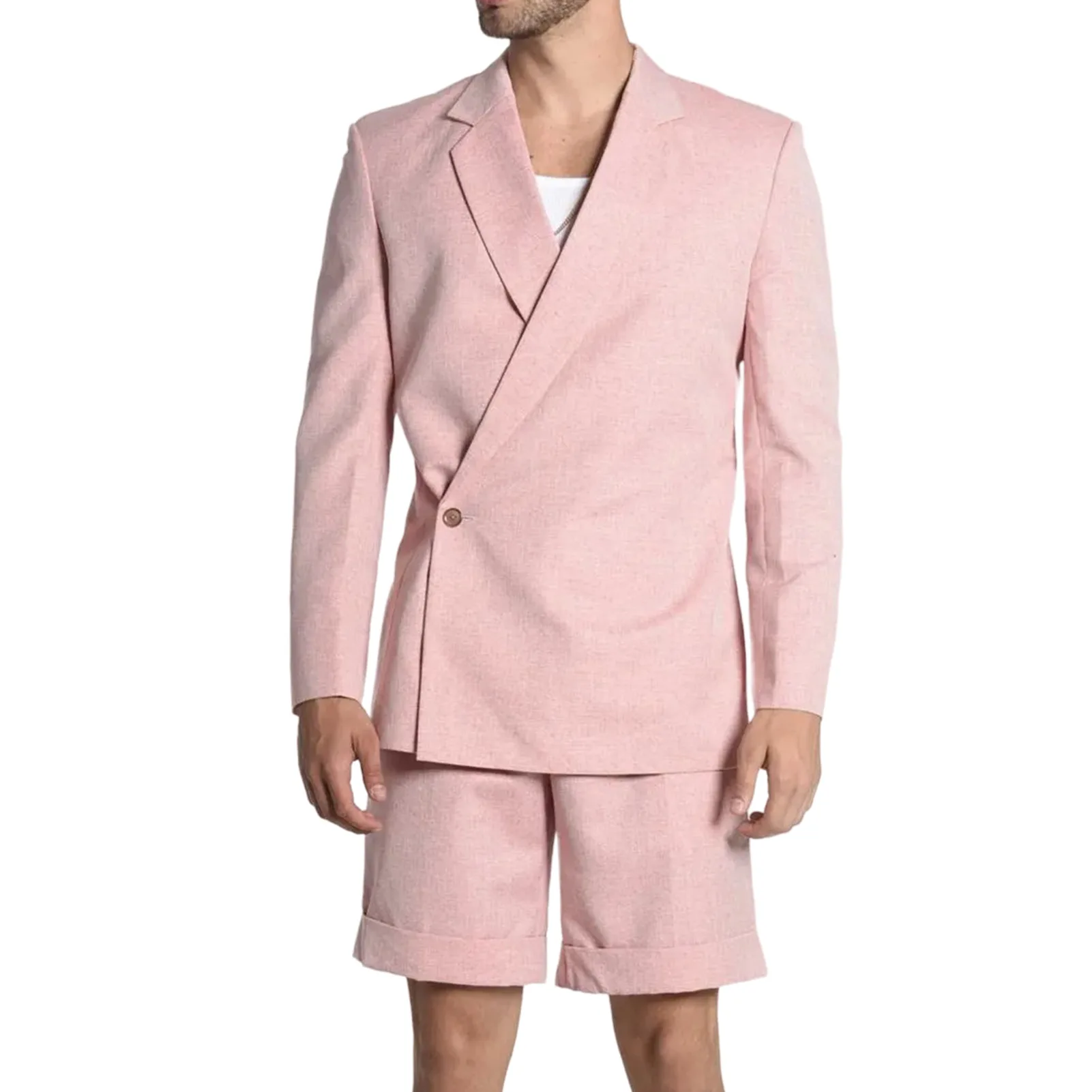 

2025 Men's Large-sized Business Suit Set for Summer Linen Wedding Groom Slim-fit Suit Jacket Pants Wedding Outfit