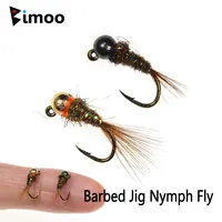 Bimoo 6PCS # 16 cabeza de cuentas de tungsteno con púas Jig Ninfa Fly Pheasant Tail fregadero rápido húmedo Euro Perdigon Ninfa mosca trucha Señuelos de pesca