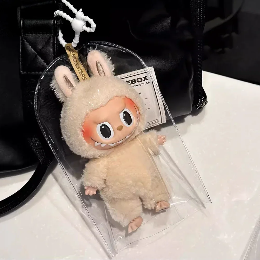 PVC Waterproof Mini Raincoat for 17cm Labubu Dolls Protective Transparent Cover Anti Dust Sunscreen Rain Guard For doll