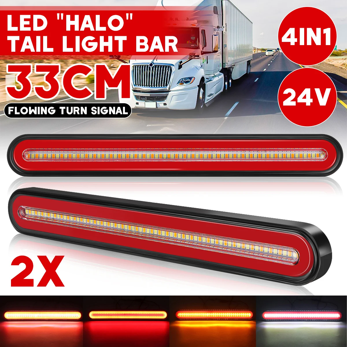 

1/2x LED Tail Brake Light Flowing Turn Signals Lights 4 in 1 For Trucks Semi-trailers Cargo-trailers Work Vehicles 24V DRL Lamp
