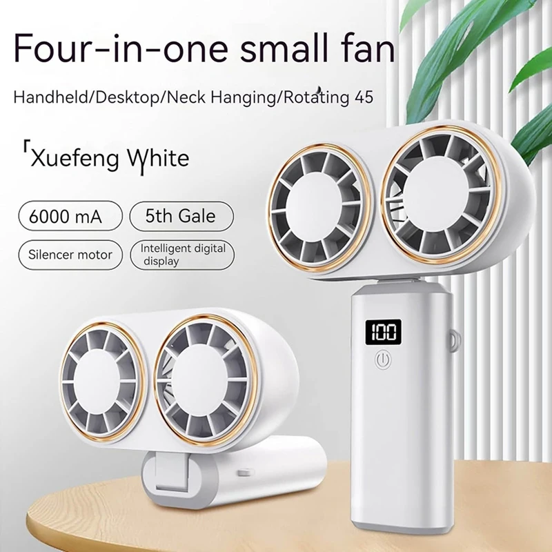 Portable Handheld Fan Withusb Charging Digital Display Rechargeable Battery Digital Display Rechargeable Battery White