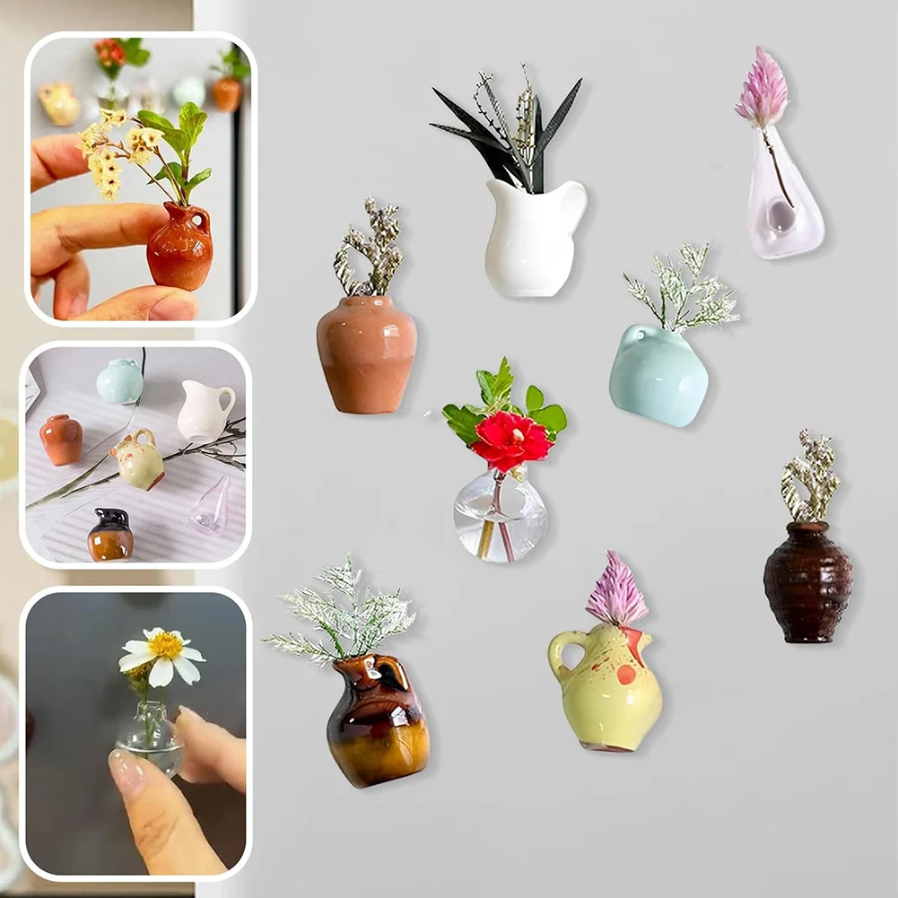

Cute Ceramic Vase Fridges Magnets Mini Vase Hand Painted Ceramic Refrigerator Magnets Set For Living Room Office