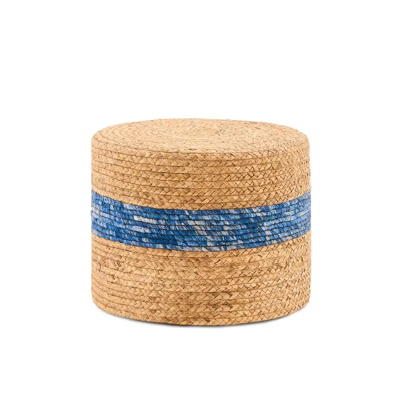 مقعد قدم منسوج يدويًا، مسند صفير الماء الطبيعي لديكور المنزل والجلوس باللون الأزرق