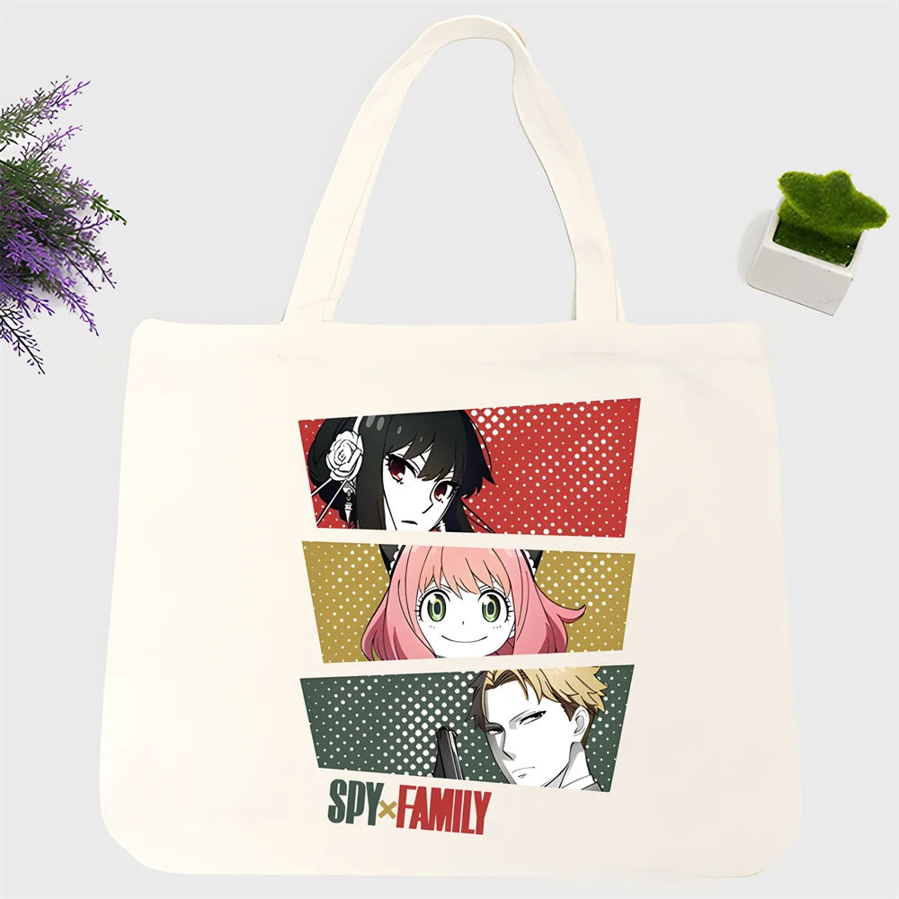 Tas tangan wanita kasual Anime Spy X Family Anya sederhana tas kanvas elegan tas tangan tas bahu belanja tas tangan wanita