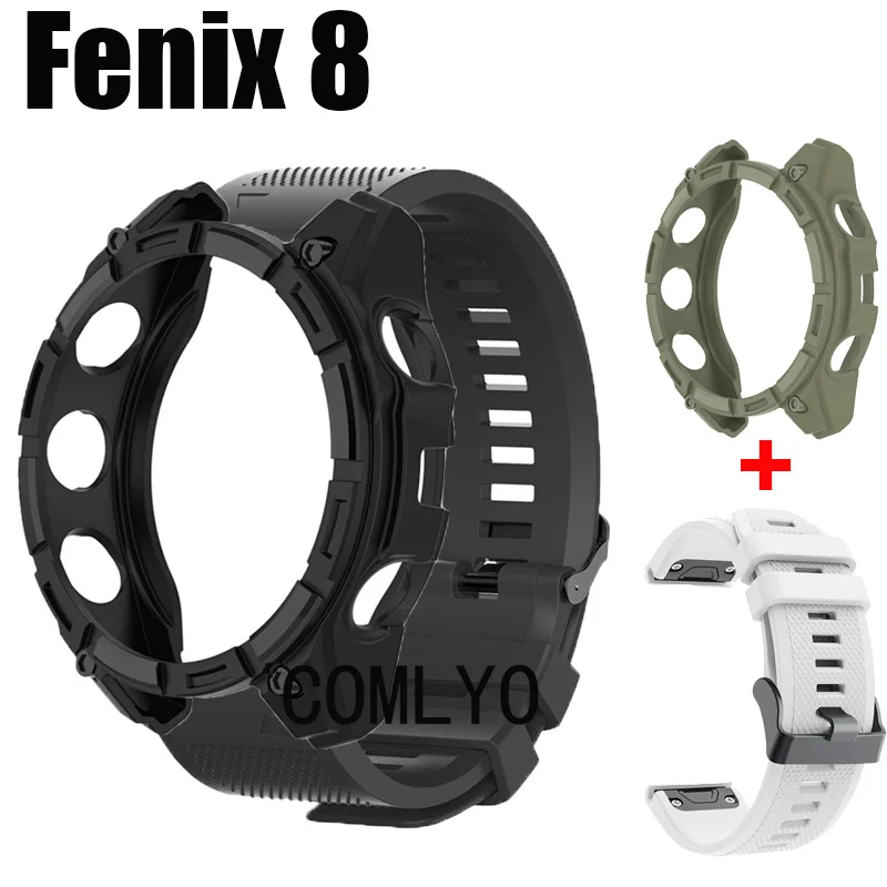 For Garmin Fenix 8 51mm 47mm Case Strap Easyfit Band Smart Watch Protective Bumper TPU Soft Half Cover shell