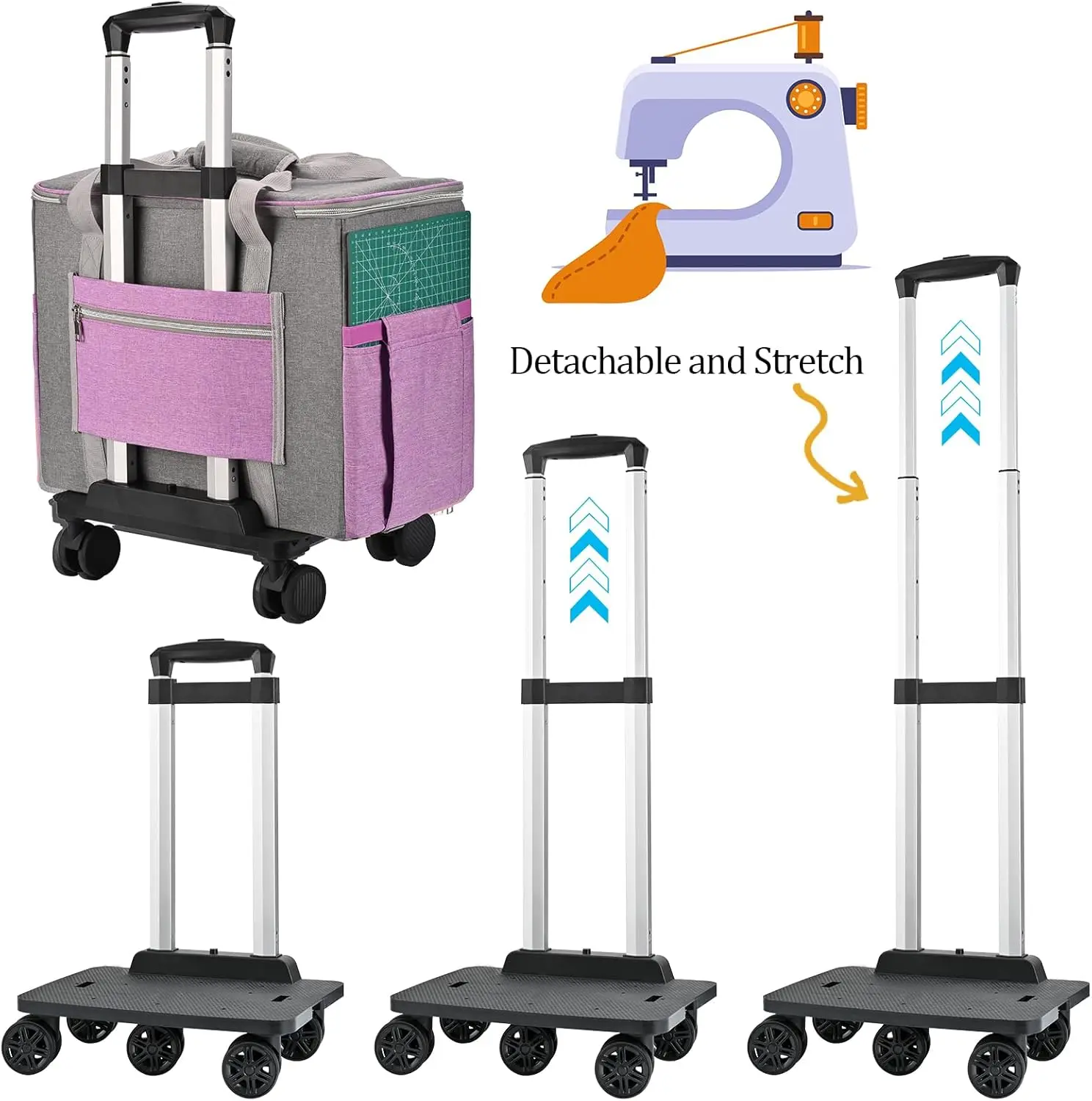 바퀴 달린 재봉틀 케이스, 브라더, 싱어, 베르니나 및 대부분의 재봉틀에 적합한 접이식 고급 롤링 재봉틀 운반 가방