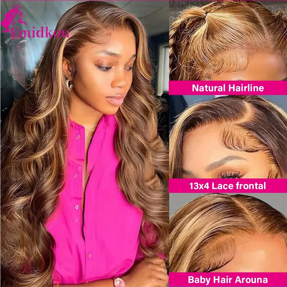 Highlight 13x6 HD Lace Frontal Human Hair Wig 4/27 Glueless Wigs Human Hair Clearance Sale Body Wave Human Hair Wigs For Woman image 5