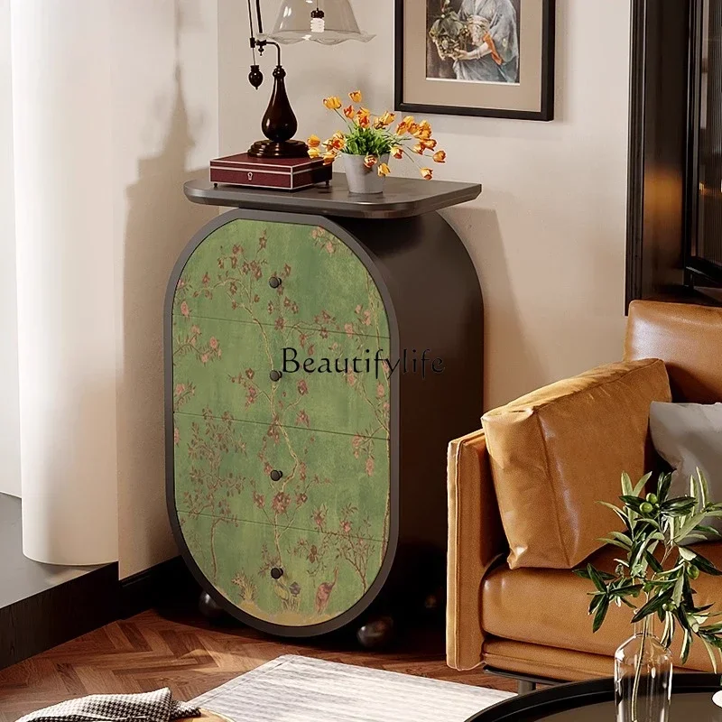 

ls 2755French retro style art solid wood chest, multi-layer storage cabinet, wall storage