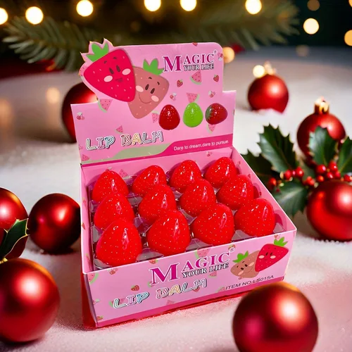Imagen 2 del producto 24 Uds. Precioso bálsamo labial de fresa en forma de fresa encantador bálsamo labial hidratante de larga duración para regalos de fiesta del Día de San Valentín