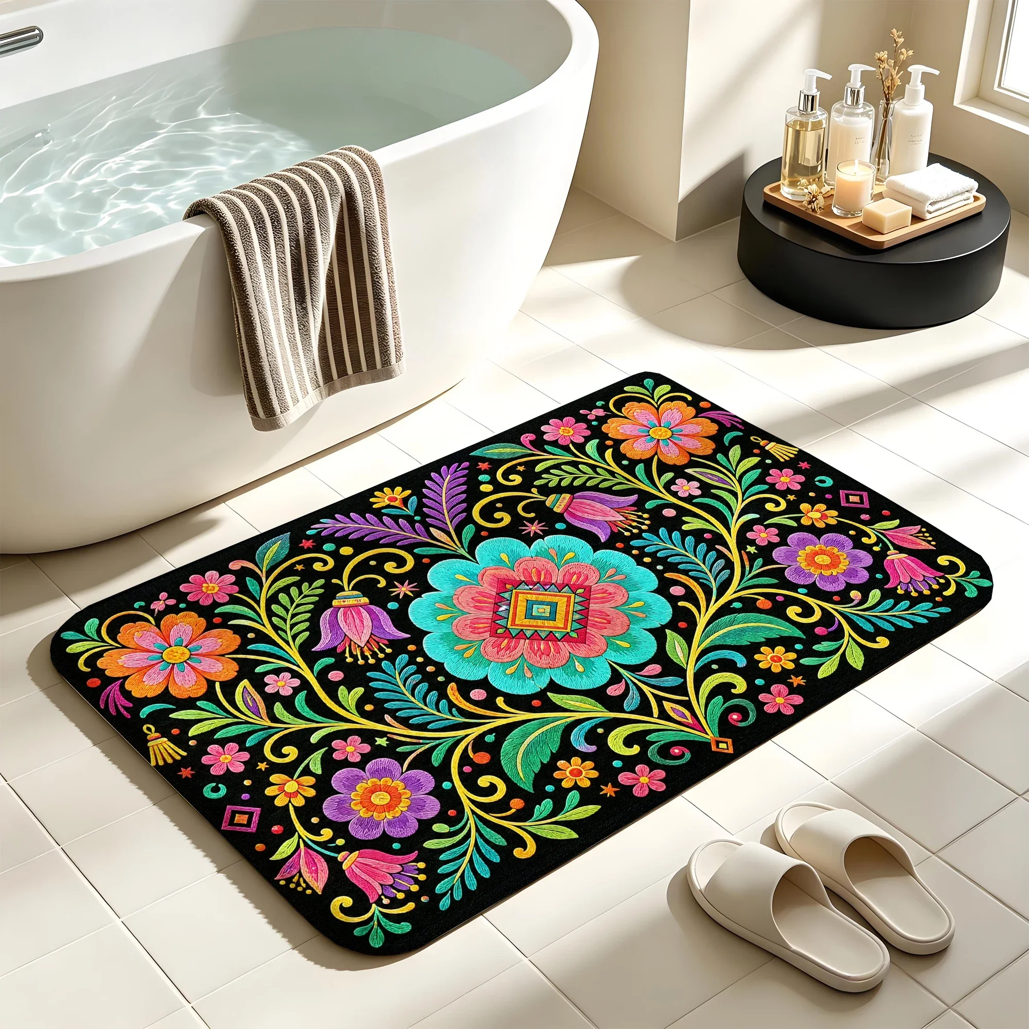 Bath mat anti slip absorbent bathroom carpet bathtub shower soft floor carpet Bohemian theme