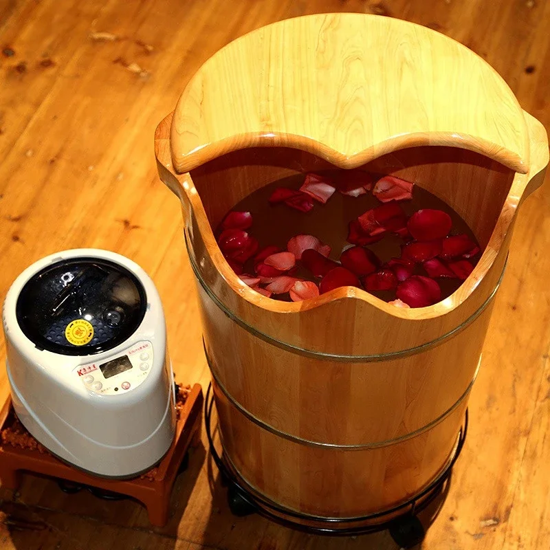 New Heated Fumigated Wooden Barrel For Feet Thermostatic Sweat Steaming High-depth Bucket Over Knee With Lid Foot Bath