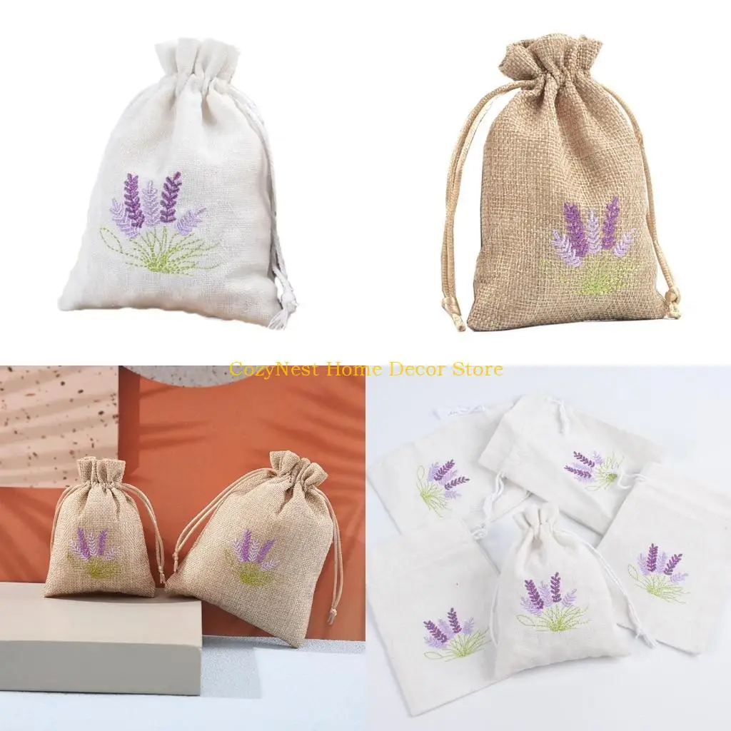 

92MF Декоративные мешочки из хлопка и льна на шнурке для хранения лаванды и специй, свадебные мешочки, 10 шт.