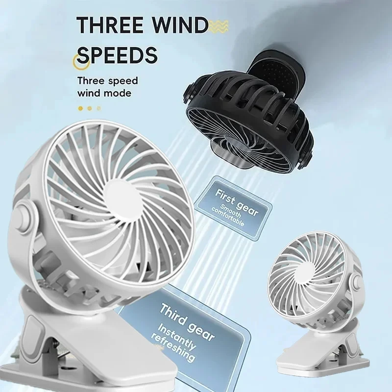 

720°Rotatable Clip Fan Portable Mini Cooler Fan Built In Night Lamp USB Rechargeable Personal Fan For Outdoor Camping Ventilador
