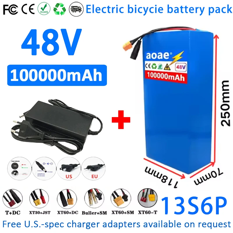 

100% New Original 48V 100Ah 13s6p Lithium Battery Pack 48v 100000mAh 2000W Citycoco Motorized Scooter Batteries Built in 50A BMS