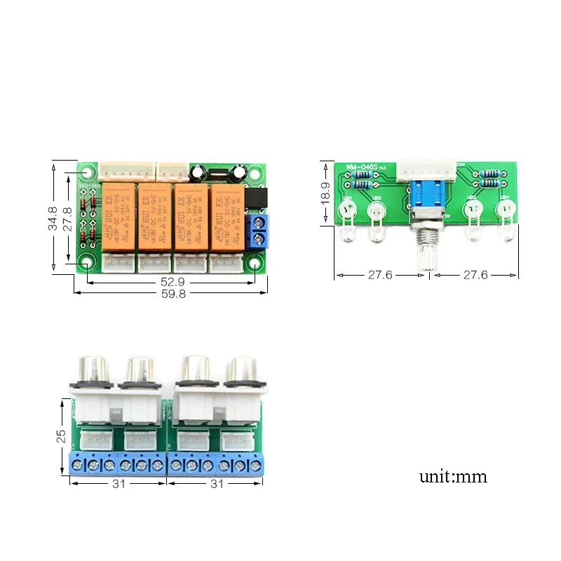 Relay 4-way Audio Input Signal Selector Switching RCA Audio Switch Input Selection  Board AC6-20V/DC7-30V B9-002