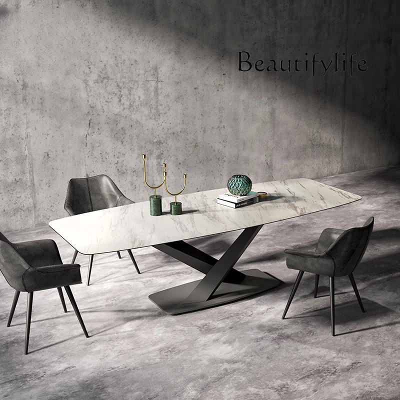 American Retro Rock Plate Scratch-Resistant High Temperature Modern Italian Minimalist Rectangular Dining Table and Chair