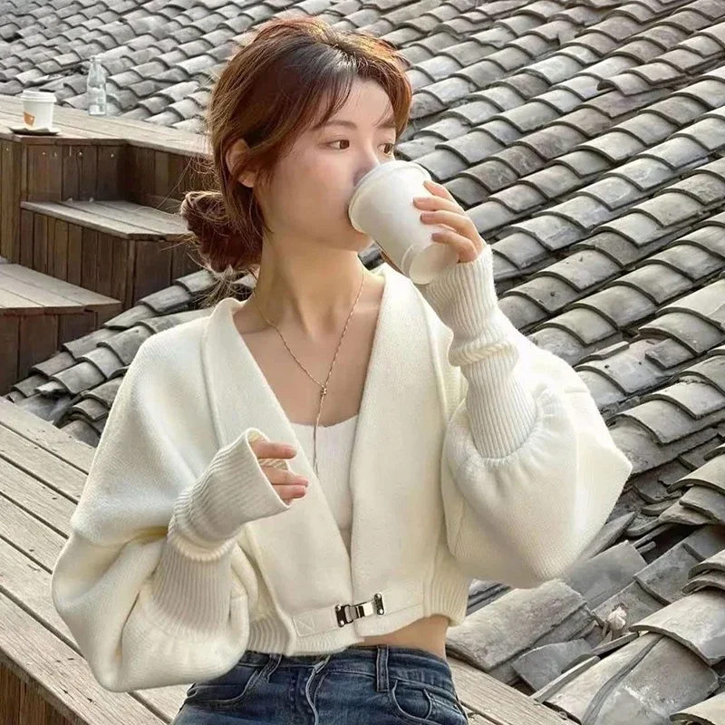 Sweet Soft Cropped Sweaters Women Korean Style Chic Single Button Knitted Cardigan Woman 2024 Autumn Winter Tender Girls Blouse