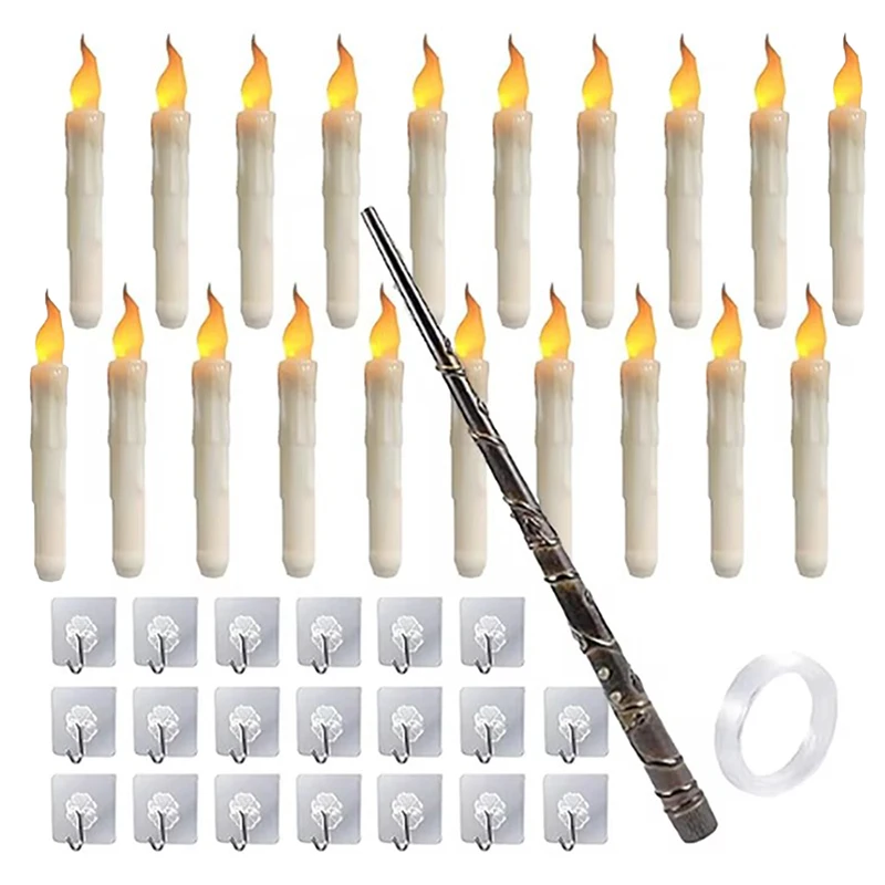 Fantasy Floating Candles with Wand Remote Control Flameless Remote Taper Electronic Candle Halloween Party Decor Candle Lights