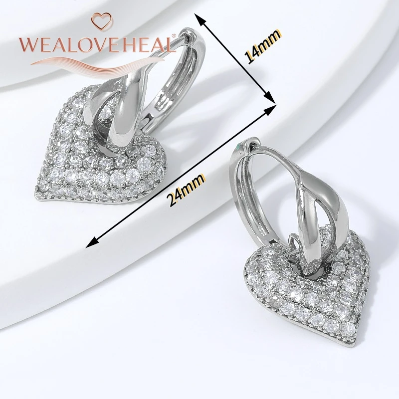 ohrringe, ohrringe damen, Rhodium-Plattierte Messing-Herz-Creolen für Damen mit Mikro-Pavé-Zirkonia für Tägliches Tragen, Valentinstag- und Geburtstagsgeschenk – Detail 17