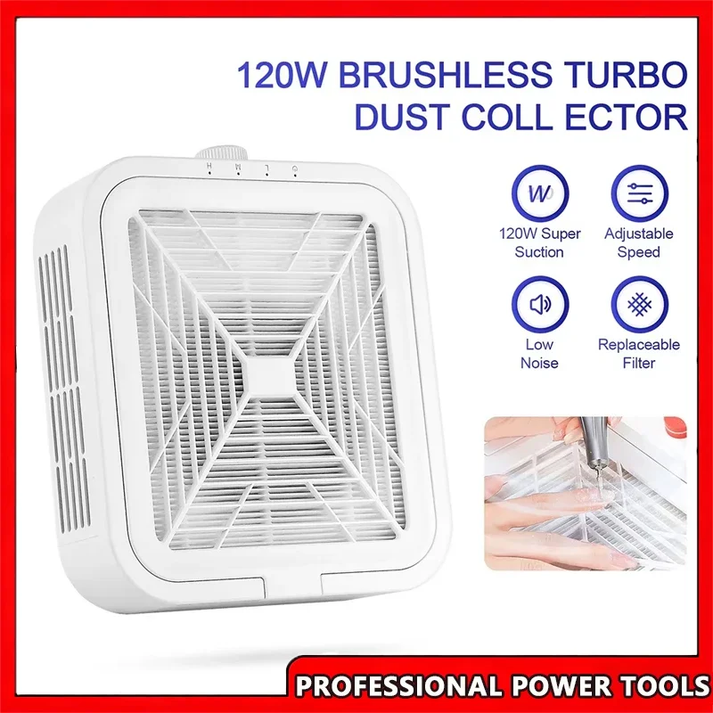 

Мощный бесщеточный пылесборник для ногтей, 120 Вт, супервсасывающий пылесос для маникюра с 2 фильтрами для использования в салоне